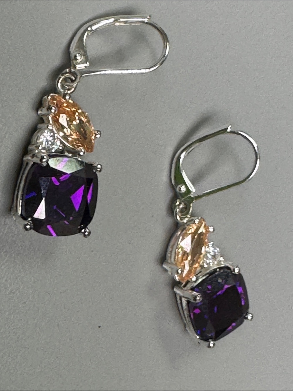 Vintage NVC Multicolor Drop Earrings Purple Amethyst Amber Crystal